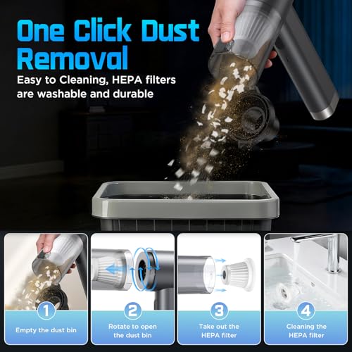 GARAID 4 in 1 Cordless Vacuum Cleaner, 25000Pa Portable Car Vacuum Cleaner, 6000 mAh Mini Vacuum Cleaner with Brushless Motor, 2 Speeds, 150,000 RPM Compressed Air for Car Home Office Animal