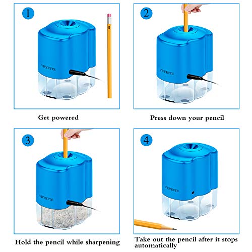 Electric Pencil Sharpener,VEYETTE Efficient Pencil Sharpener with Helical Blade for No.2 Pencils and Colored Pencils, Adapter Included, Blue