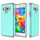 RANZ Case, Grey with Aqua Blue Hard Impact Dual Layer Shockproof Bumper Case For Samsung Galaxy Grand Prime G5308 / G530H