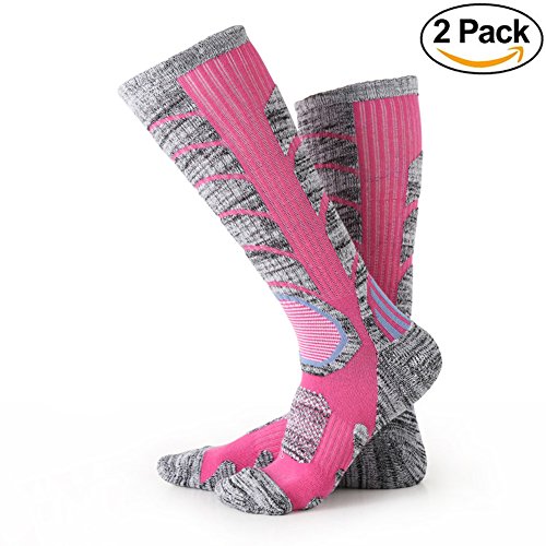 Ski Socks -WEIERYA 2 Pairs Performance Ski Sock, Pink, Shoe Size: 7-10.5