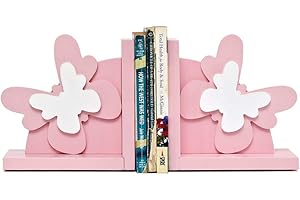 CRIBMATE Pink Butterfly Bookends Nursery Room Butterfly Thematic Bookends Pink Book Rack for Girls Little Girl Gift Idea