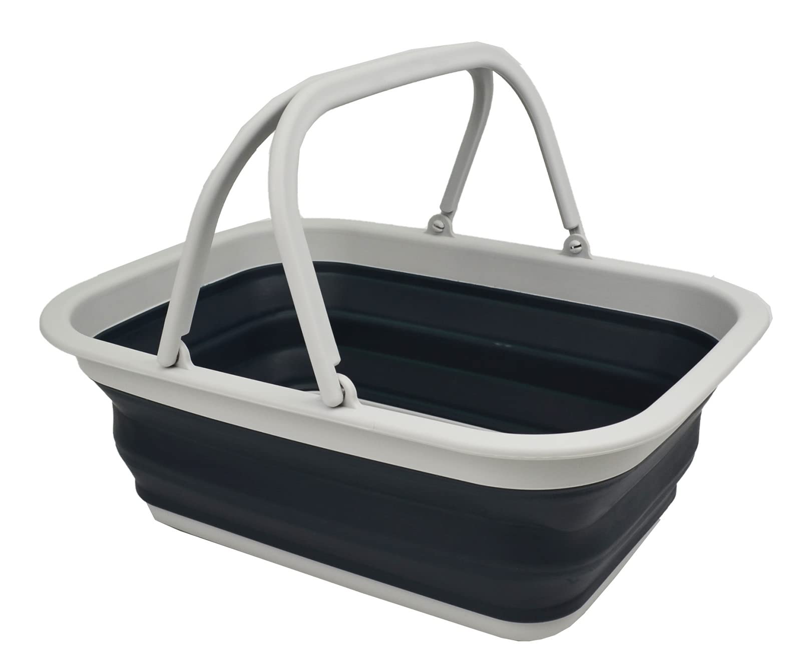 SAMMART 9.2L Collapsible Tub with Handle - Portable Outdoor Picnic Basket/Crater - Foldable Shopping Bag - Space Saving Storage Container (Grey/Slate Grey, 1)