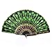 Tinksky Beautiful Peacock Pattern Style Women Lady's Silk Hand Fan Folding Fan with Green Sequins