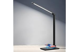 DOTT ARTS LED Desk Lamp with Wireless Charger, Desk Lamp for college dorm room with 5 Color Modes & Fully Dimming Function, Eye Caring Table Lamps for Study, Office Lamp with Adjustable Arm, Auto Timer 30/60min