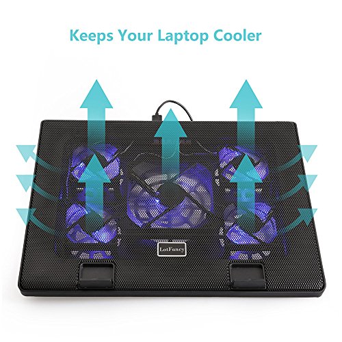 LotFancy 12R-2697-S Angle Adjustable Cooling Pad for 11-17'' Laptop, Cooler with Five Quiet Fans and LED Lights