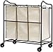 Simple Houseware Heavy-Duty 3-Bag Laundry Sorter Rolling Cart, Bronze with Beige Bags