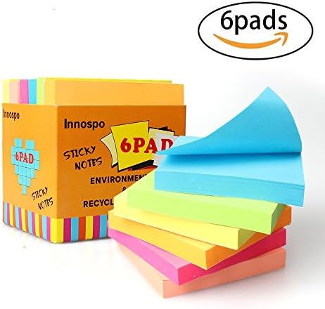 Innospo Sticky Notes 3x3 inches, 6Pads, 100 Sheets/Pad, 600 sheets, Spring Colors Self-Stick Notes for Home, Office