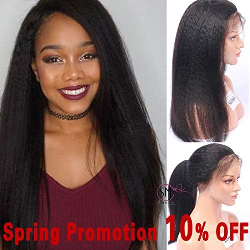 SMHair Human Hair Lace Front Wigs Brazilian Virgin Glueless Italian Yaki Wigs for Black Women Human Hair Pre Plucked Hairline with Baby Hair Natural Color Bleached Knots 130% Density 14inch