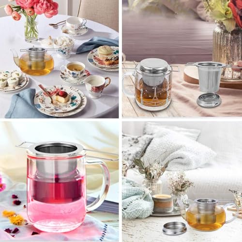 HAUSPROFI Tea Infuser, 304 Stainless Steel Tea Strainer with Lid and Foldable Handle, Tea Filter for Teapots Cups Mugs to Brewing Steeping Loose Leaf, 1 Pack
