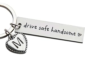 OFlyDesigns Drive Safe Handsome Keychain for Boyfriend Husband, Brother, Valentine's Gifts, Stainless Steel Key Chain, Personalized Name Keychain Gift, Boyfriend Birthday Gift
