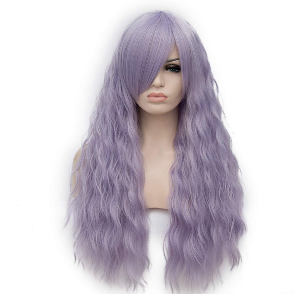 27 inches Purple Long Fashion Wavy side Parting Synthetic Wig Natural fluffy cosplay Christmas Party Daily Wear Wigs for Women with Free Wig Cap