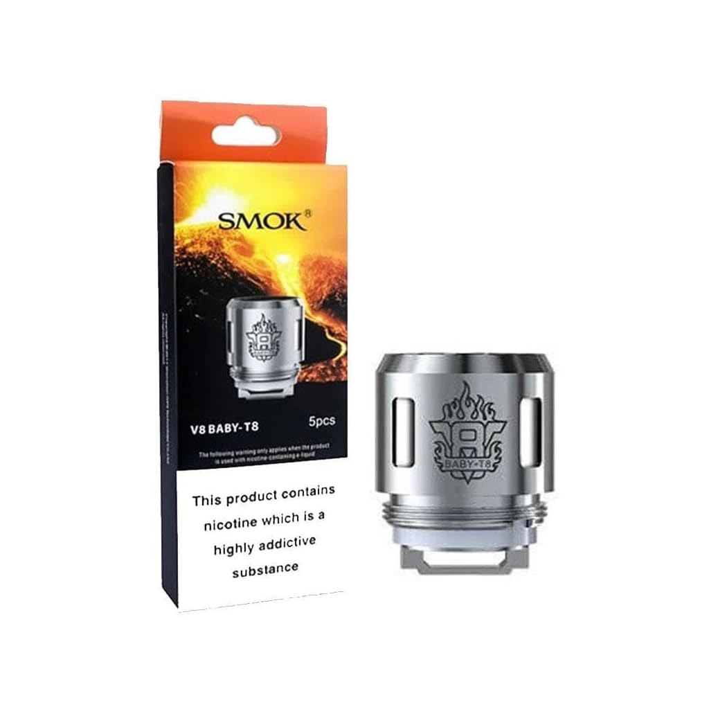 SMOK TFV8 V8 Baby T8 Coils 0.15 Ohm - Replacement Coils for TFV8 Baby Tank, Pack of 5 No Nicotine