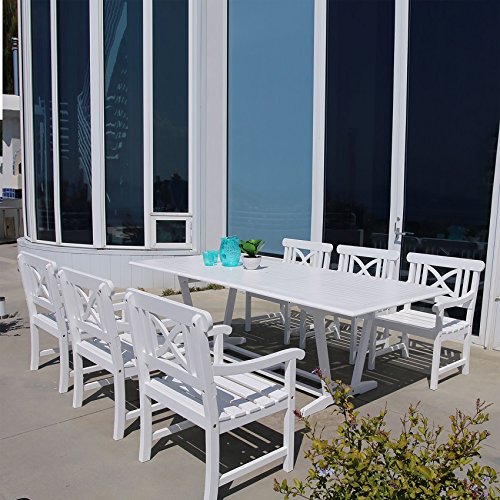 Vifah V232SET36 9 Piece Malibu Outdoor Wood Patio Dining Set