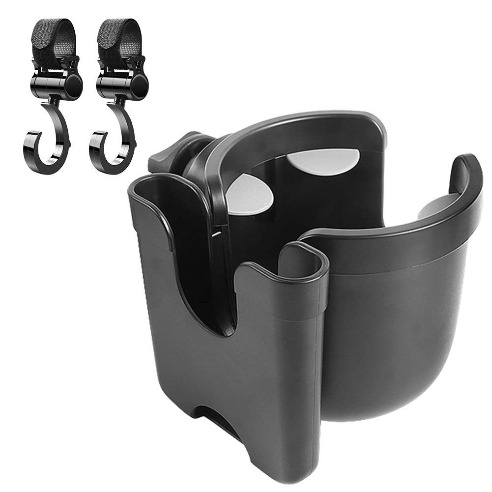 TOWOOZ Stroller Universal Cup Holder, 360 Degrees Rotation 2 in 1 Large Bottle Holder with Phone Holder for Stroller, Pushchair,Wheelchair, Walker, with Two Hook (2in1): Baby