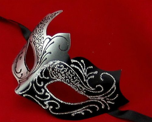 Kayso LASER CUT MARDI GRAS Silver & Black with Glitter Masquerade Mask