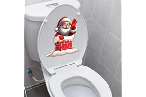 Iprokiu Christmas Toilet Sticker Chimney Santa Claus Reindeer Elf Toilet Seat Cover Decal Home Decor Waterproof Christmas Wall Sticker Elk Toilet Seat Lid Decal (Santa Claus)