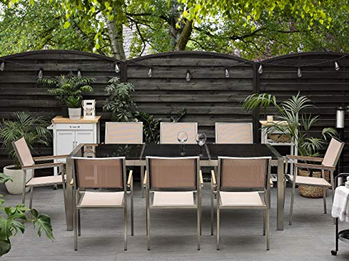 Beliani Modernes Gartenmöbel Set Tisch 220 cm Schwarz mit 6 Stühle in Beige Grosseto – Bild 3