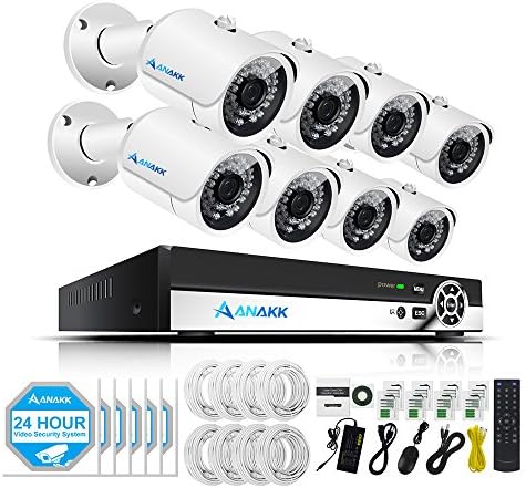Anakk HD POE Security Camera NVR System 8 Channel 1080P Home Surveillance Bullet Outdoor IP CCTV Cameras With Day Night Vision Mobilephone Remote View, Motion Detection (No Hard Drive)