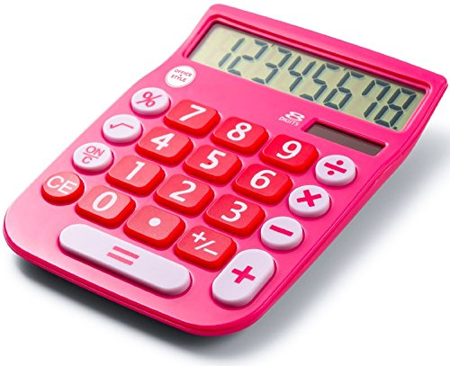 Office+Style 8 Digit Dual Powered Desktop Calculator, LCD Display, Pink - A2DESKTOPPINK