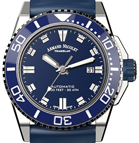 Armand Nicolet Men's Diver Automatic Watch Blue with Rubber Bracelet A480AGU-BU-GG4710U