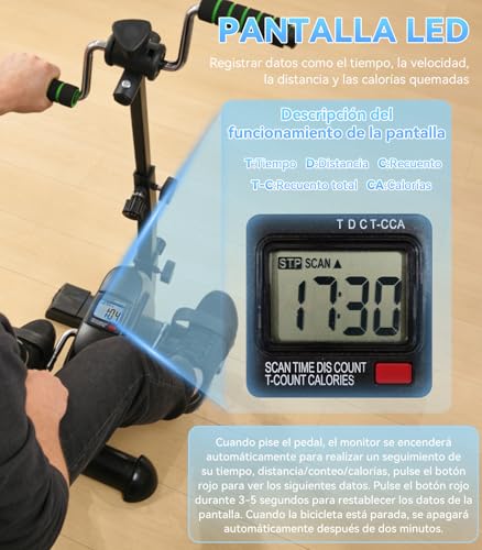 Pedales para Rehabilitación, Ajustable en Altura y Resistencia,con Pantallas LCD,Ejercitador de Piernas y Pedal para Brazo,Adecuado para uso doméstico y rehabilitación de piernas para personas mayores
