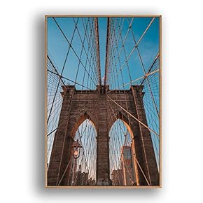 Framed Canvas Wall Art for Living Room, Bedroom Brooklyn Bridge and New York City Canvas Prints for Modern Home Decoration Ready to Hang - 16"x24" inches