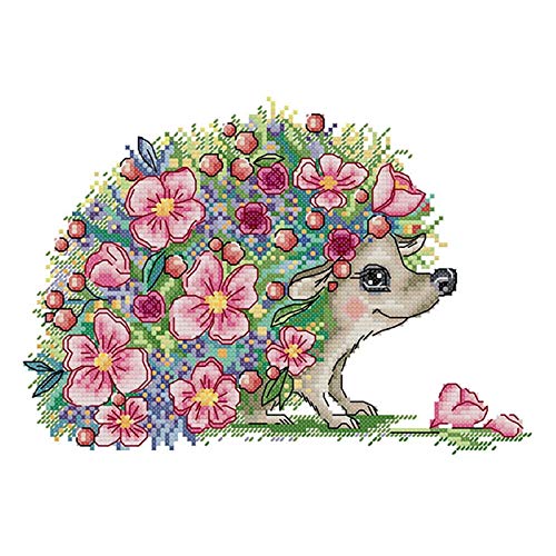 Jcevium Cross Stitch Kits Stamped for Adults Beginner Kids 11CT DIY Embroidery Needlework Kit - Beautiful Hedgehog 38X27cm