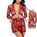 JYVIN Women's Lace Kimono Robe Plus Size Sex Lingerie Sexy Red Erotic Nightwear