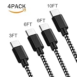 USB Type C Cable, 4 Pack[3FT 6FT 6FT 10FT] Extra Long Nylon Braided USB Type A to USB Type C Fast Charger for Samsung Galaxy S9/Note 8/S8/S8 Plus/