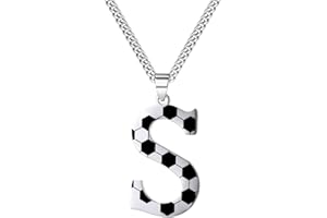WIGERLON Soccer Initial Necklace,Soccer Gifts Stainless Steel Soccer Letter Pendant for Men and Women