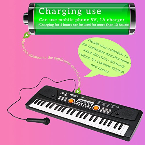 aPerfectLife Chargable Piano Keyboard for Kids, 49 Keys Multi-Function Electronic Kids Piano Keyboard Educational Toy Organ for Beginners and Kids with Charging Function (Black)