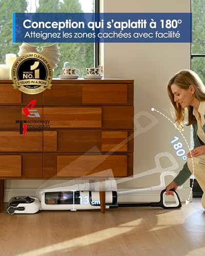 Tineco Floor One Stretch S6 Vacuum Cleaner, Powerful Intelligent Wet and Dry Vacuum Cleaner, Flat 180°, Two-Edge Cleaning, Flashdry Self-Cleaning at 70°C in 5 Min, 40 Min Autonomy
