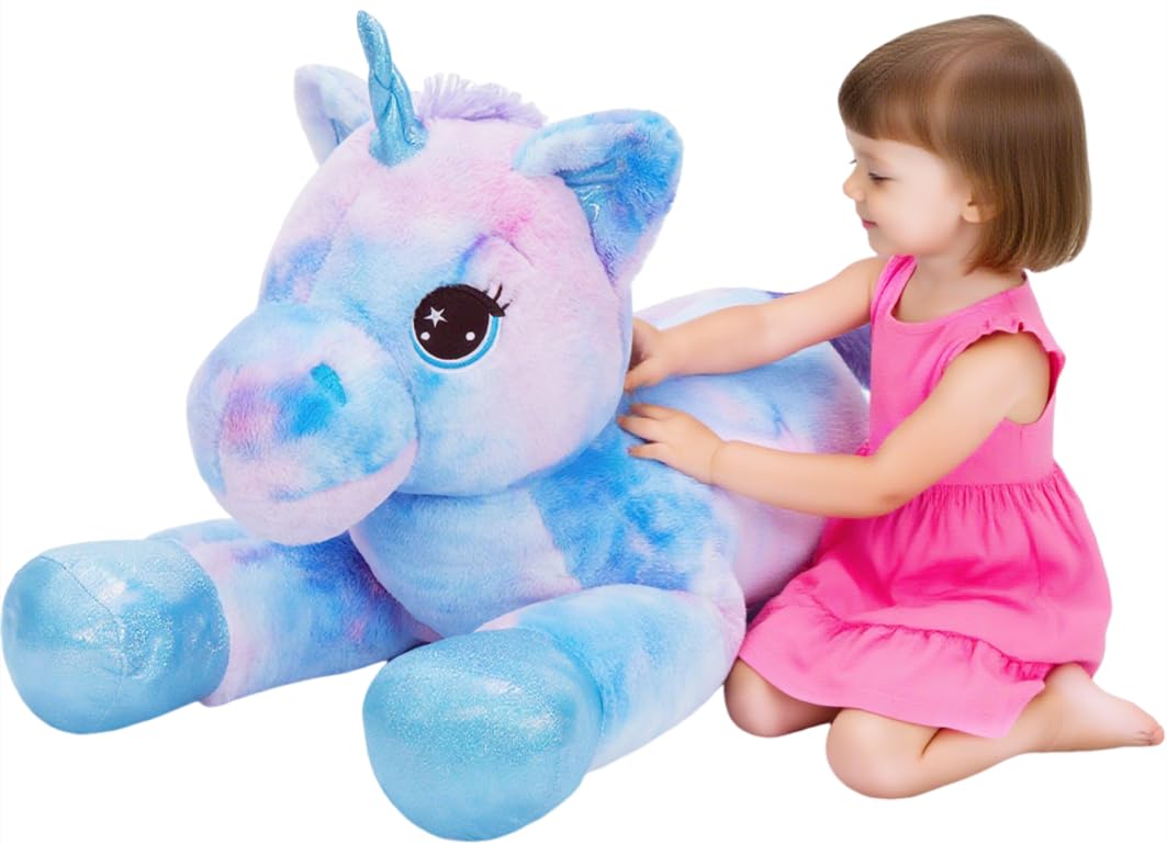Photo 1 of Tezituor 32in Giant Unicorn Plush Toys,Cute Rainbow Stuffed Animals,Birthday Decorations for Girls,Boys,Girlfriend,Big Unicorns Gifts for Children,Purple Blue