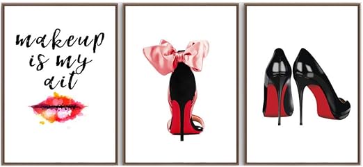 Amazon Co Jp 絵セクシーリップ口紅高かかとファッション壁アートパネルキャンバスアートパネル絵画インテリアノルディックポスターそして版画リビング部屋家写真壁装飾40x60cmx3 Unframed Home Kitchen