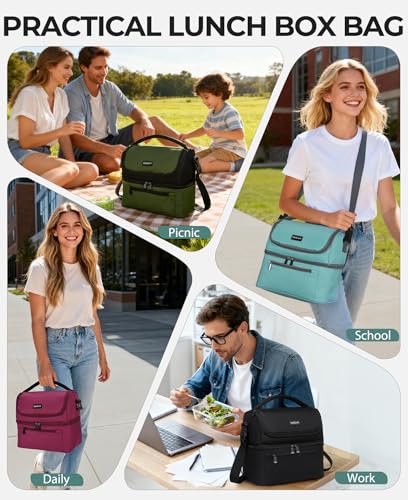 VASCHY Lunch Bag, Insulated Lunch Box Leak-proof Cooler Bag in Dual Compartment Lunch Tote for Men, Women, 14 Cans (Black)