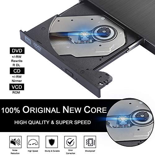 External DVD Drive for Laptop - USB 3.0 Portable Slim Burner Suitable for Compact Disc CD-R/DVD+R/DVD-R/DVD+R DL and Rewritable Disc CD-RW/DVD-RW/DVD+RW(Black) (DVD Drive)