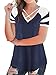 Imily Bela Womens Summer Tops Short Sleeve T-Shirts Casual Color Block V Neck Tunic Tees