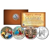 JESUS Nativity - Last Supper - Resurrection Colorized State Quarters 3-Coin Set