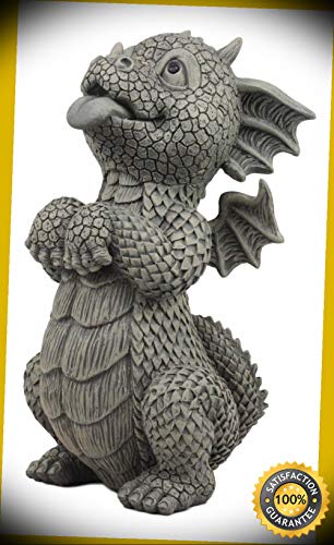 KARPP Whimsical Garden Baby Dragon Begging for Attention Statue 10.25''H Panting Dragon Perfect Indoor Collectible Figurines