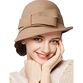 Bellady Women Solid Color Winter Hat 100% Wool Cloche Bucket with Bow Accent
