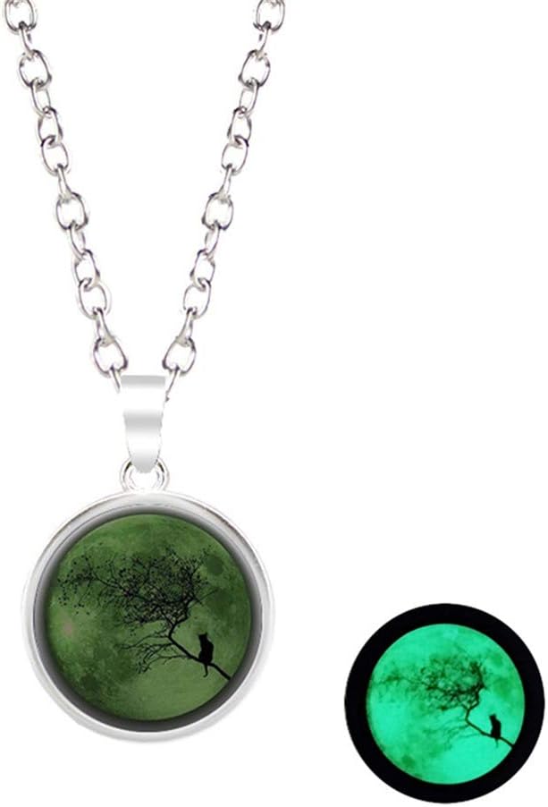 CanVivi Moon Necklace Glow In The Dark Necklace Galaxy Planet Alloy Glass Cabochon Pendant Necklace Chain Jewelry Accessories for Women
