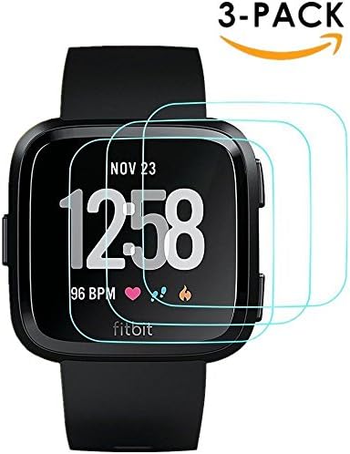 Fitbit Versa Screen Protector, YUEMI [3-Pack] Tempered Glss Screen Protector for Fitbit Versa Smart Watch [9H Hardness] [Anti-Scratch] [2.5D Round] [Full Coverage] [HD Clear] [High Response]
