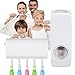 Yohome Auto Toothpaste Dispenser Hands Free Toothpaste Squeezer and Toothbrush Holder (White）
