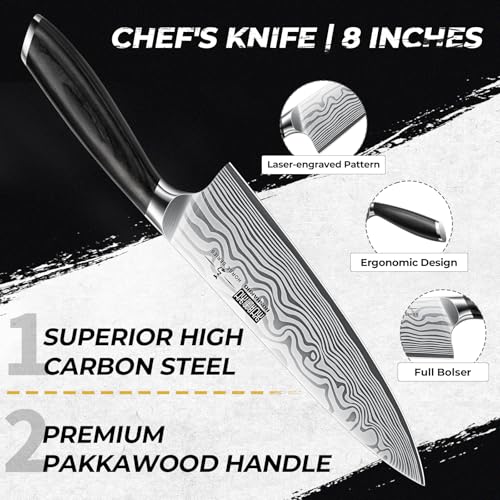 HOSHANHO 5 Piece Kitchen Knife Set, Professional Chef Knife Set Powder Steel, Ultra Sharp Japanese Kitchen Knife with Ergonomic Handle by Pakkawood