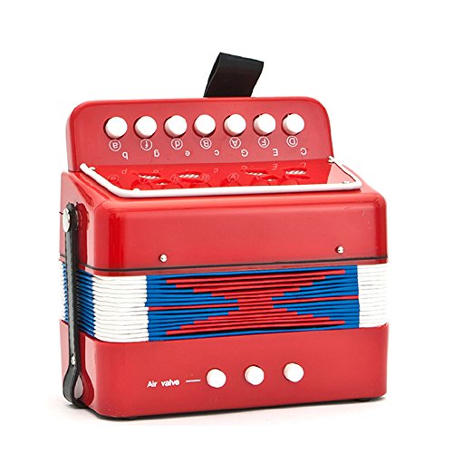 Elloapic Children‘s Kids' Accordion Keyboard Instruments with 7 Treble Keys, 3 Air Valves, Hand Strap, Early Learning Eduction Instrument Music Toy Red - Thumbnail 6