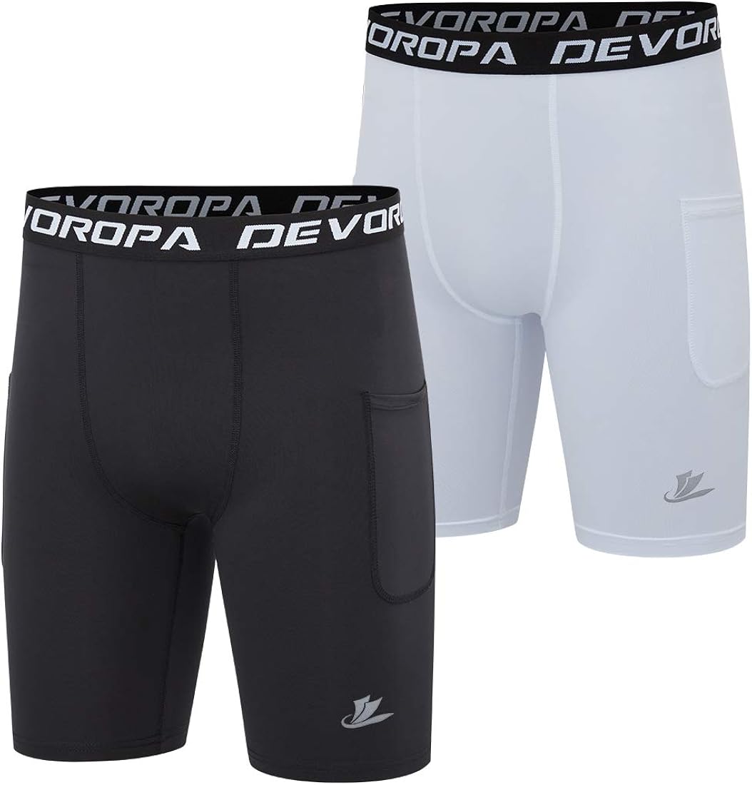 Devoropa Youth Boys' Compression Shorts Performance Athletic Base Layers Workout Training Underwear Side Pocket (Pack of 2): Clothing