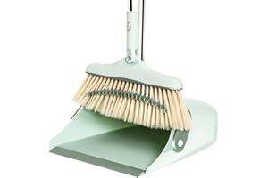 Broom and Dustpan Set for Home, Long Handle Dust Pan and Broom Combo for Indoor Outdoor Heavy Duty Dustpan Set for Kitchen Lo