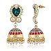 Moonstruck Traditional Indian Golden Minakari Jhumka Earrings With Green Stone And Pearls for Women
