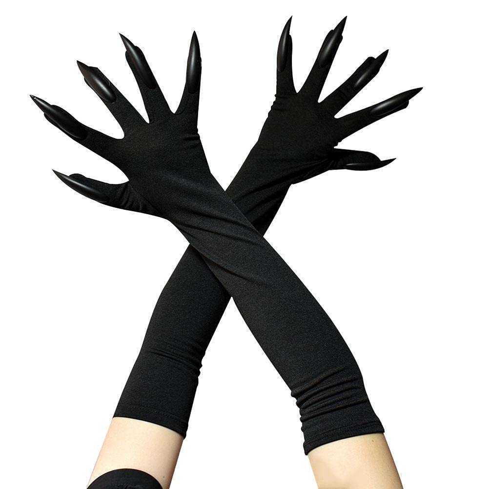 VOUNEDA Halloween Animal Claw Handwear Adults Cosplay Dressing Up,Halloween Claws Gloves Long Black Monster Paws Gloves with Scary Long Nails Funny Ghost Cosplay Costume Gloves Fancy Dress