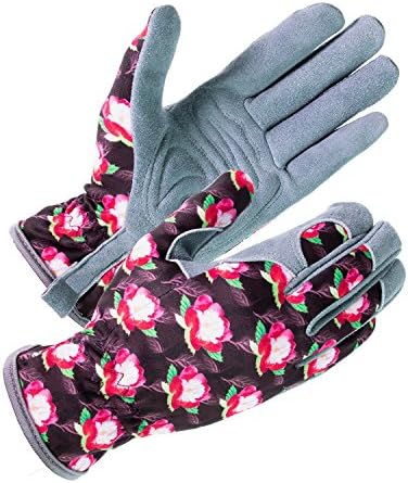 SKYDEERE Womens Utility Work Gloves with Deerskin Leather Suede for Garden, Fishing, Rose Pruning and Daily Work